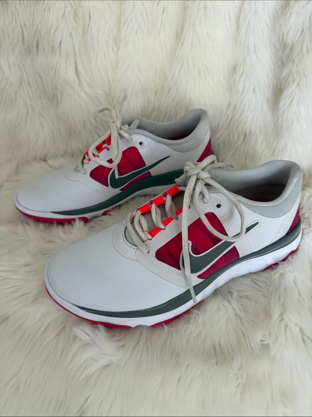 Nike White Athletic Spikeless Golf Shoes with Pink and Green Accents Size 6.5